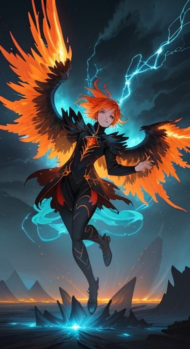 Electrified Phoenix Soars Through Turbulent Sky in Vibrant H...