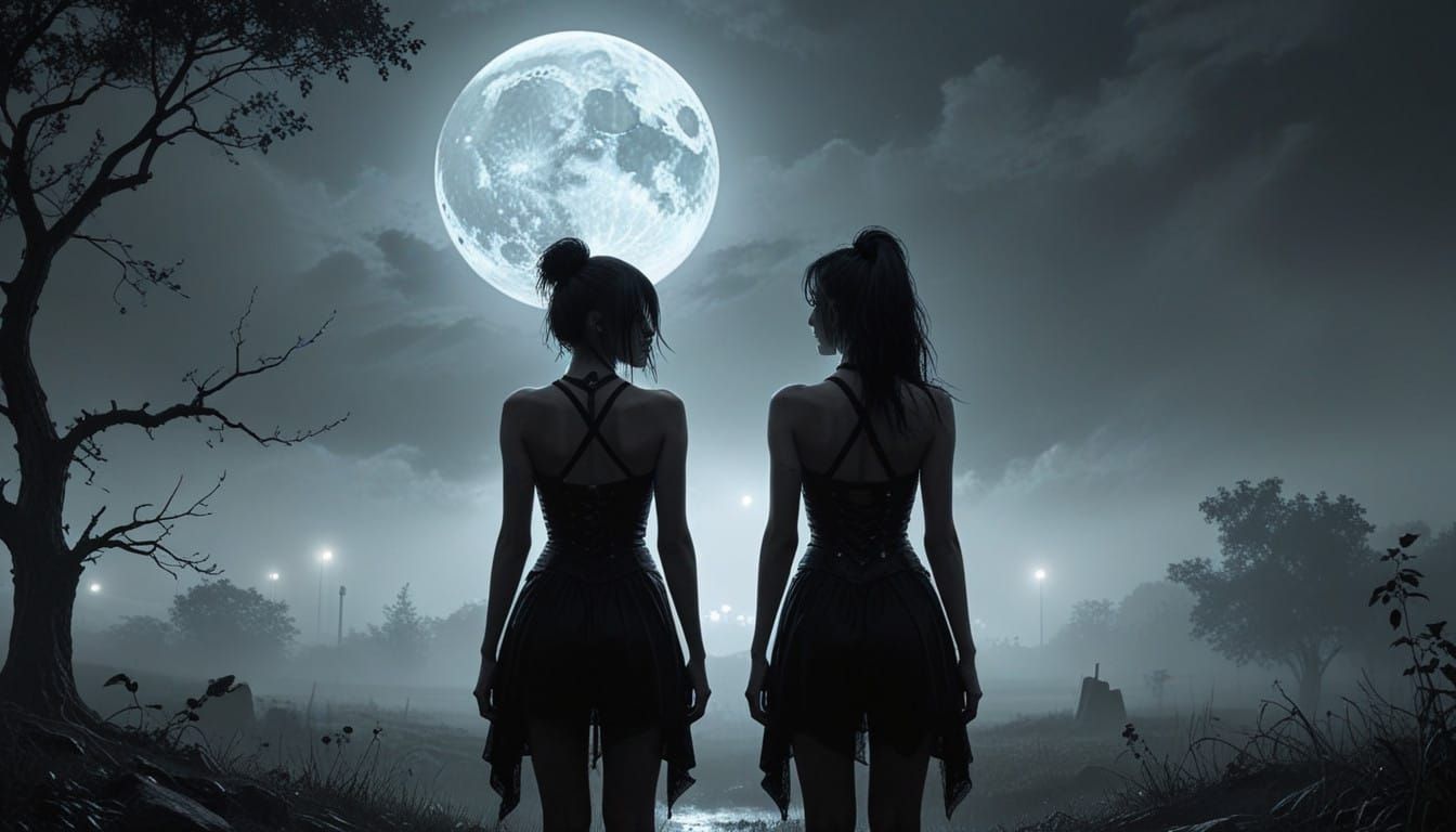 Ethereal Goth Punk Goddess in Foggy Summer Landscape