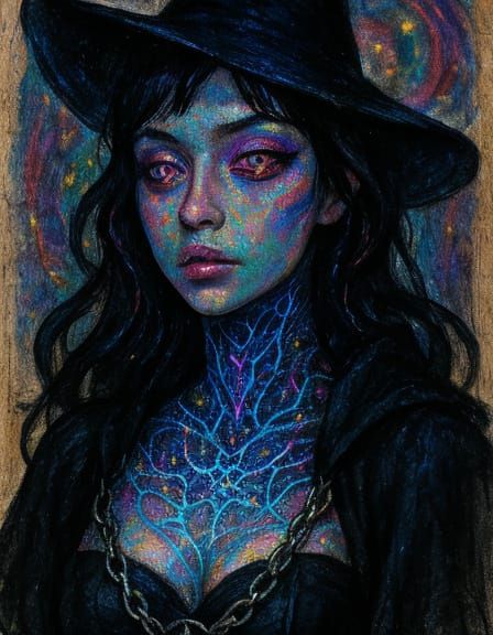 Gothic Neo-Anime Portrait with Iridescent Skin