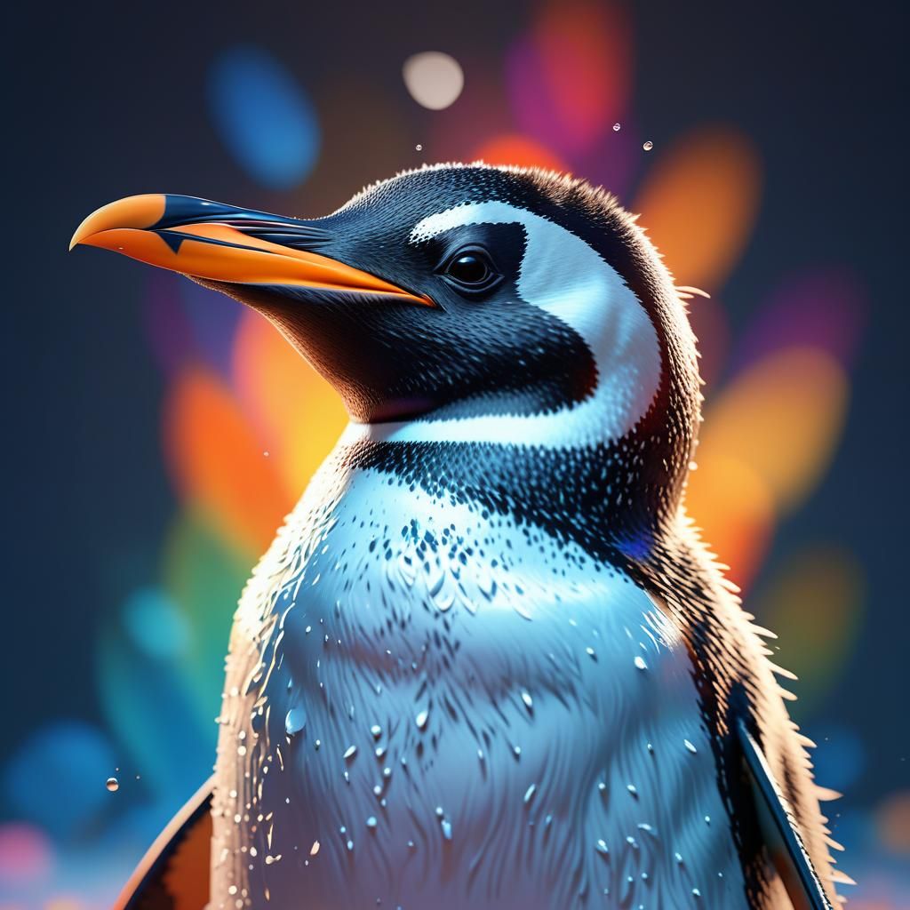 Sweet Penguin Splash Art in Hyper-Realistic Style