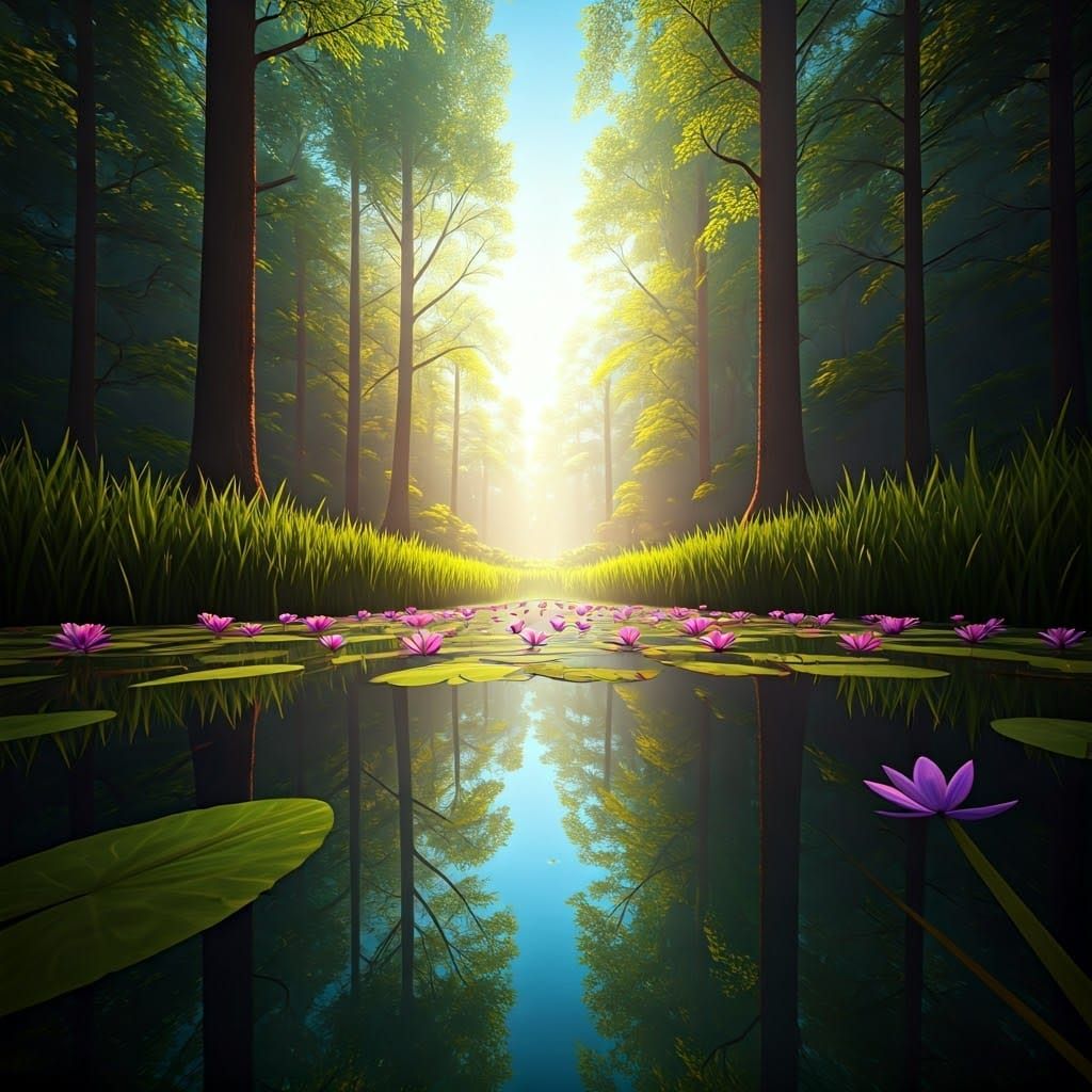 Serene Spring Forest Scene in Hyper-Realistic Style