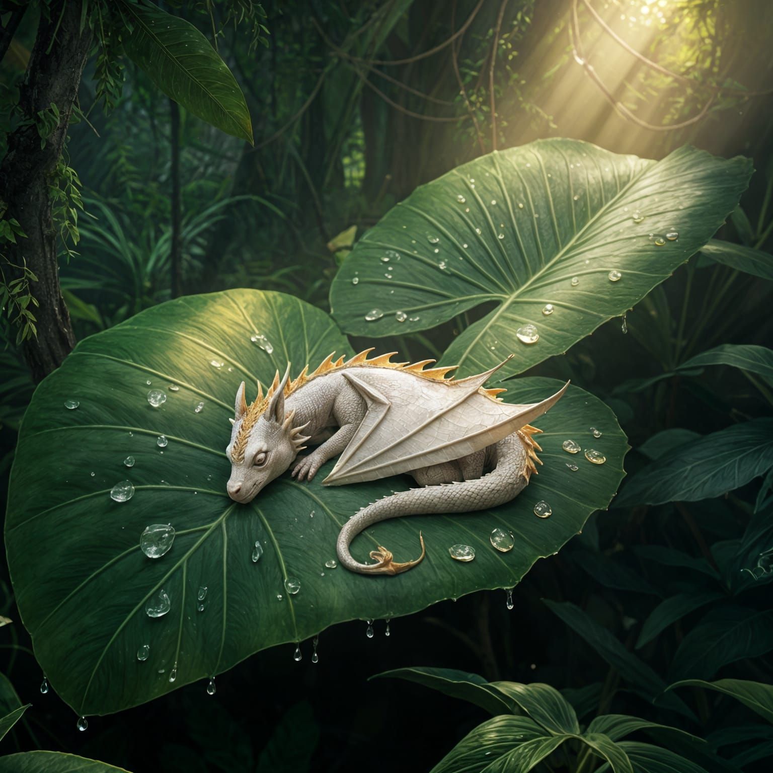Sleeping Baby Dragon in Jungle Setting