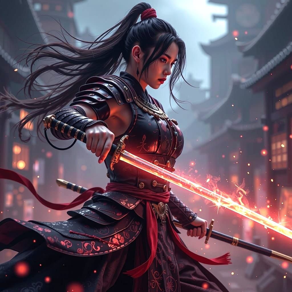 Female Samurai Warrior in Traditional Armor