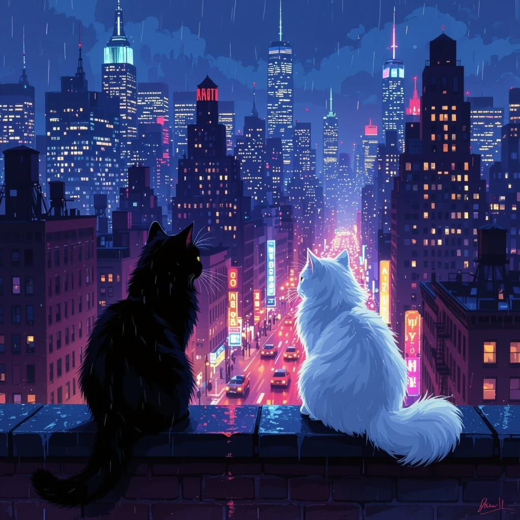 Cats Watch NYC Parade From Rooftop