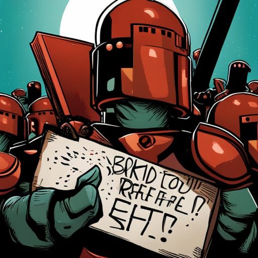 Droid at Human Rights Protest in Comic Book Art