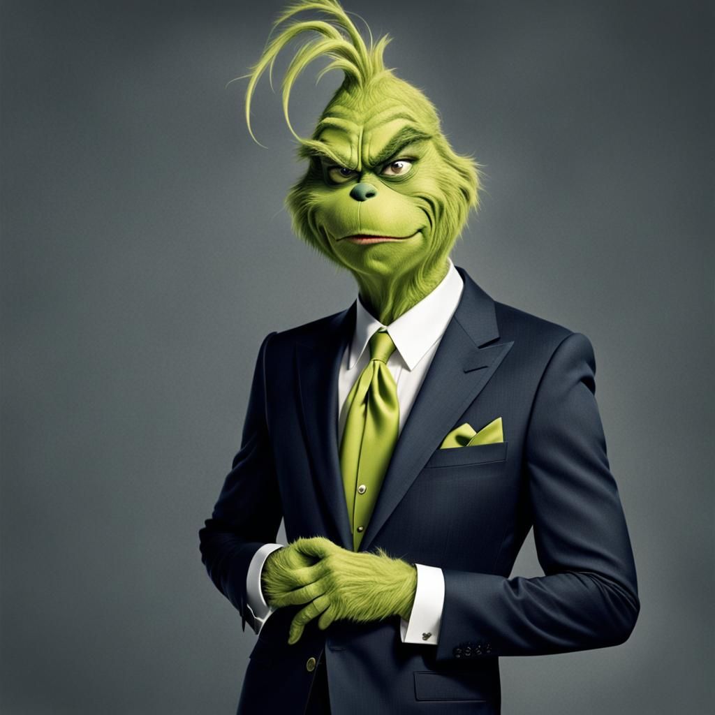 The Grinch Posing for GQ Cover in Armani Suit