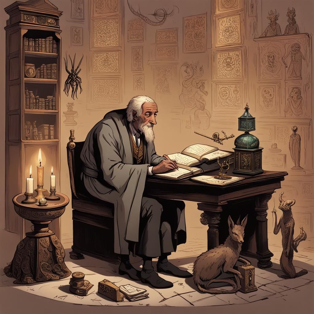 Magical Diary in Candlelit Study, Doré Style