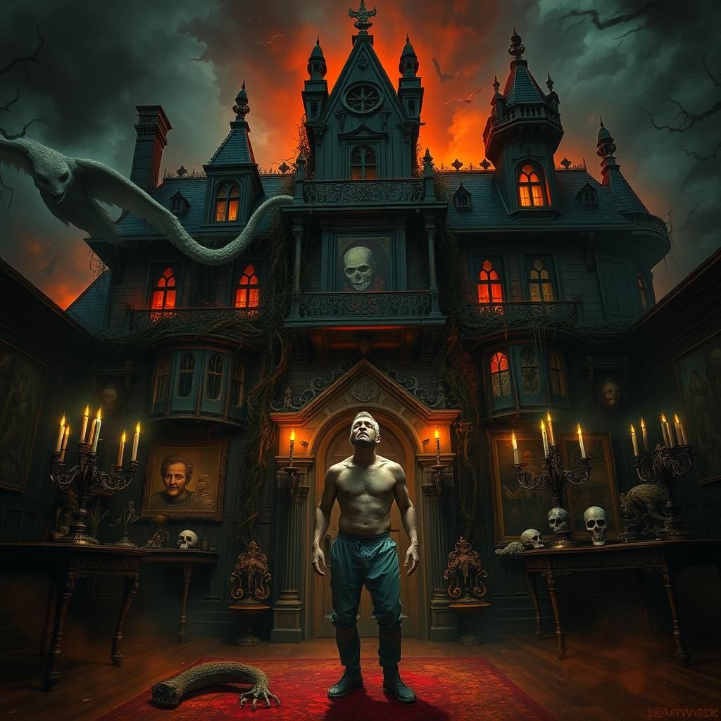 Ominous Mansion with Gothic Horror Decor