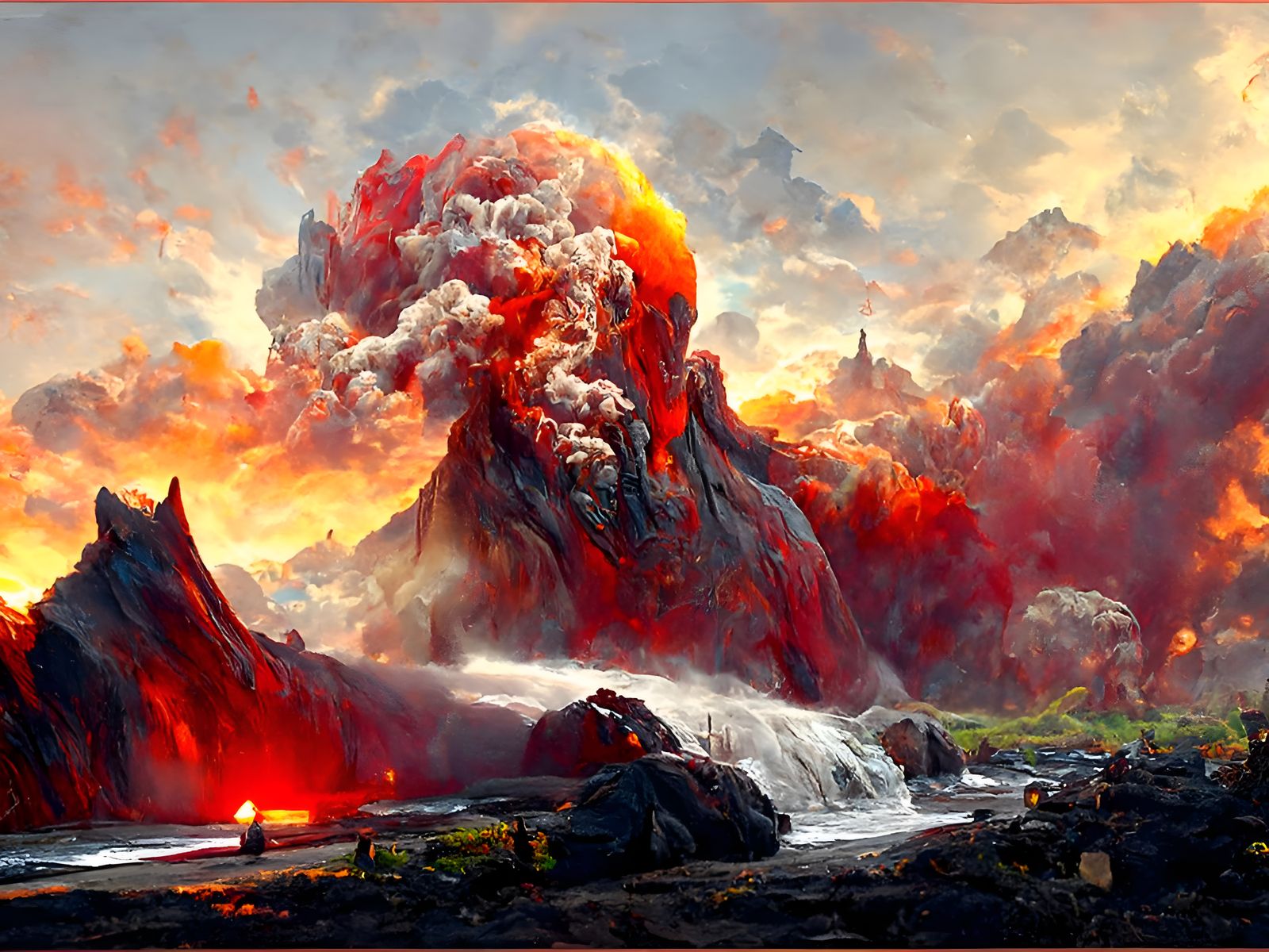 Volcanic Eruption in Mountainous Terrain