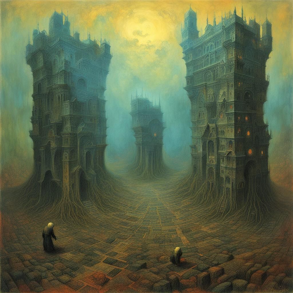 Dark Cyberspace Rendering in Dystopian Style