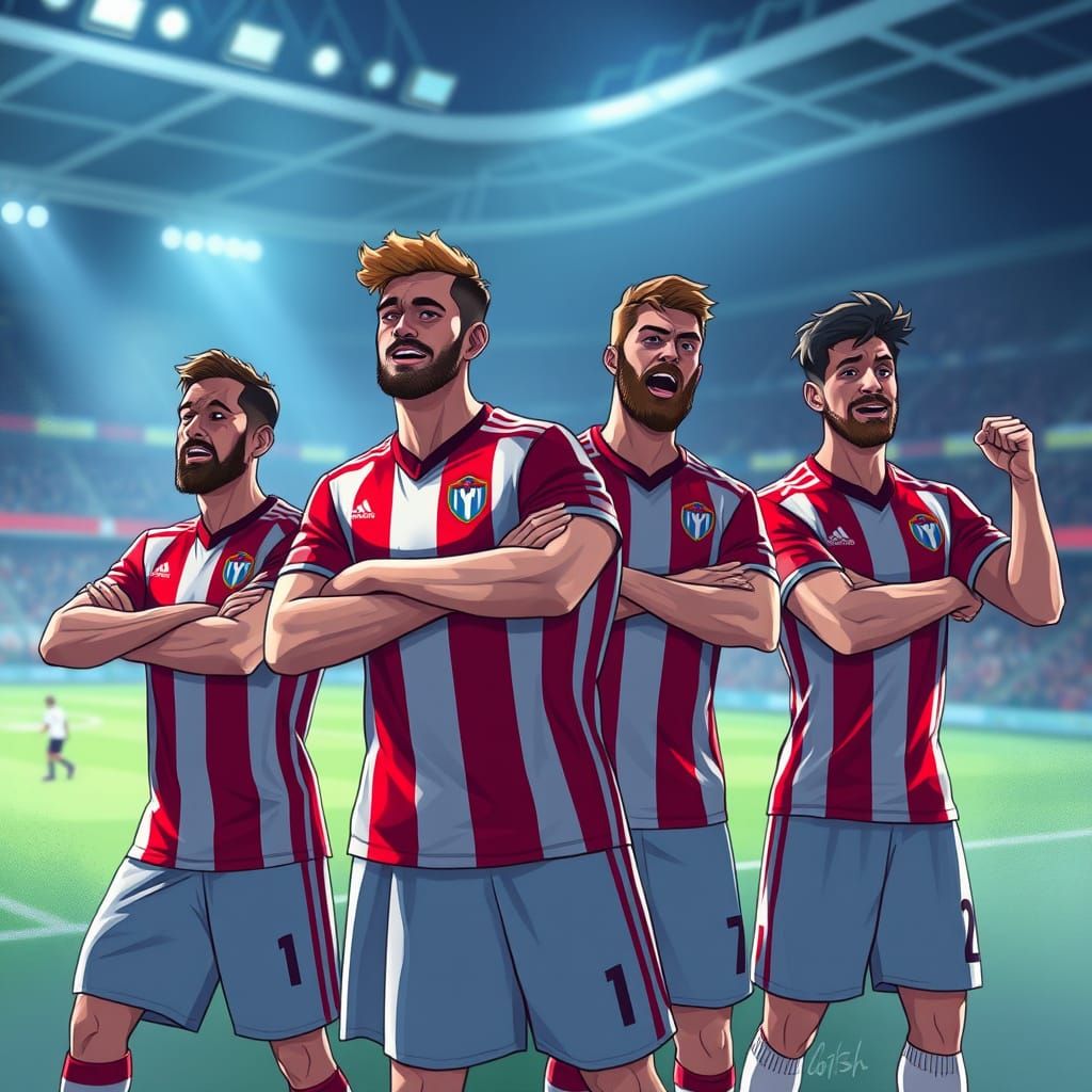 Victorious Cagliari Calcio Players in Dynamic, Vibrant Style