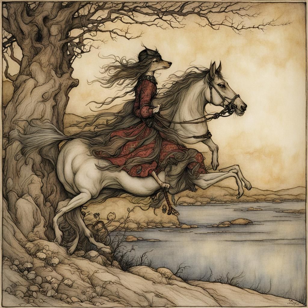 Enchanted Fairy in Forest, Rackham-Brown Style