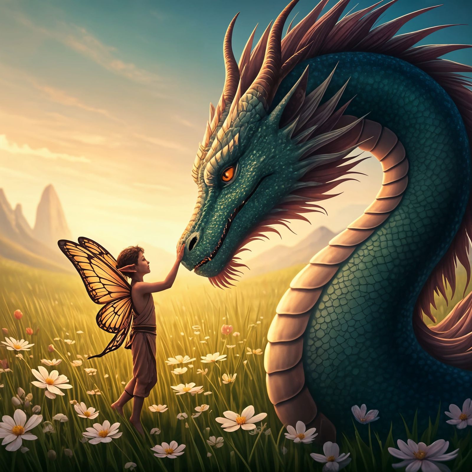 Pixie Bodhisattva's Satori with Dragon in Spring Meadow