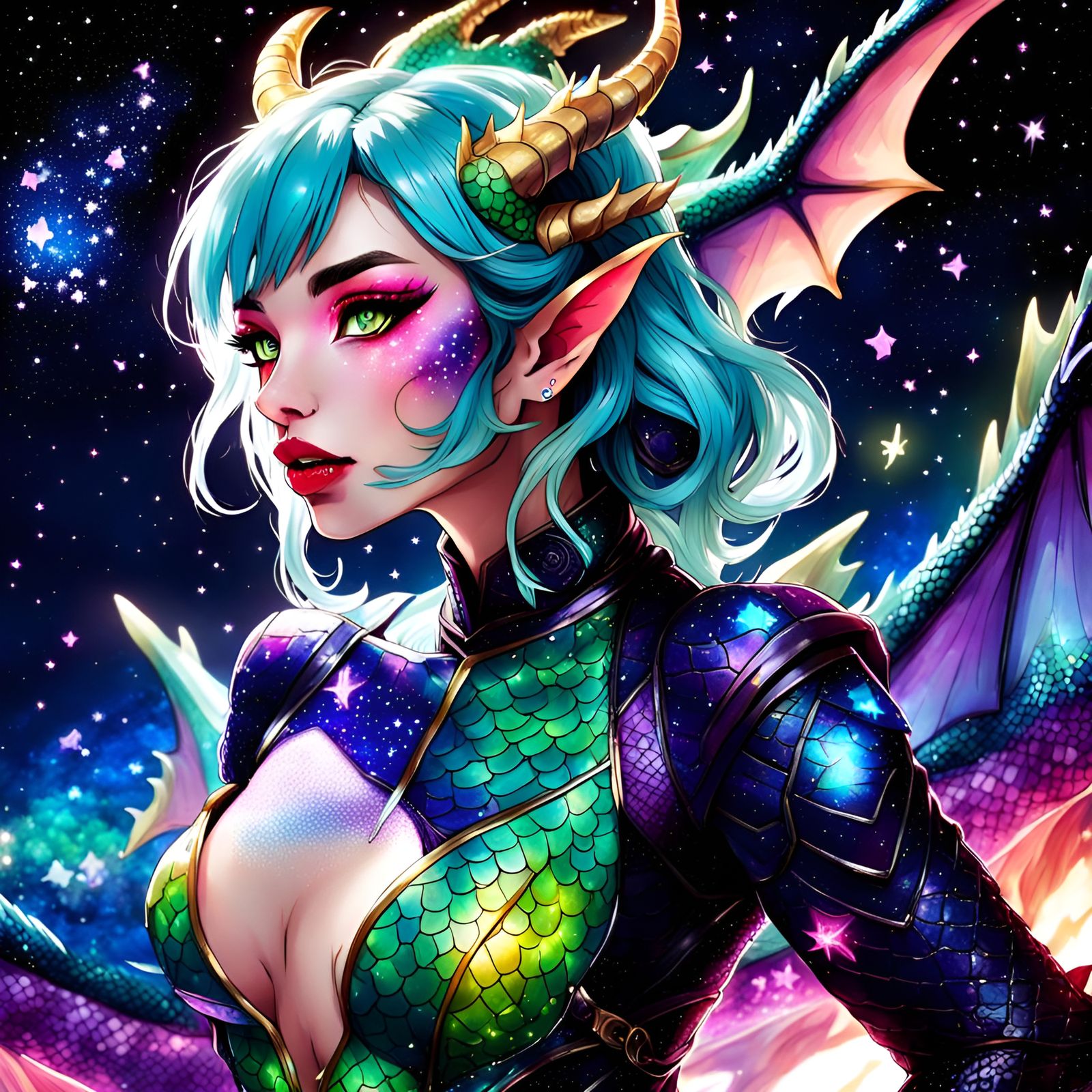 Retrofuturistic Dragon Woman in Anime Style
