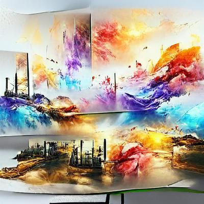 Panoramic Abstract Watercolor Canvas Painting in 8k