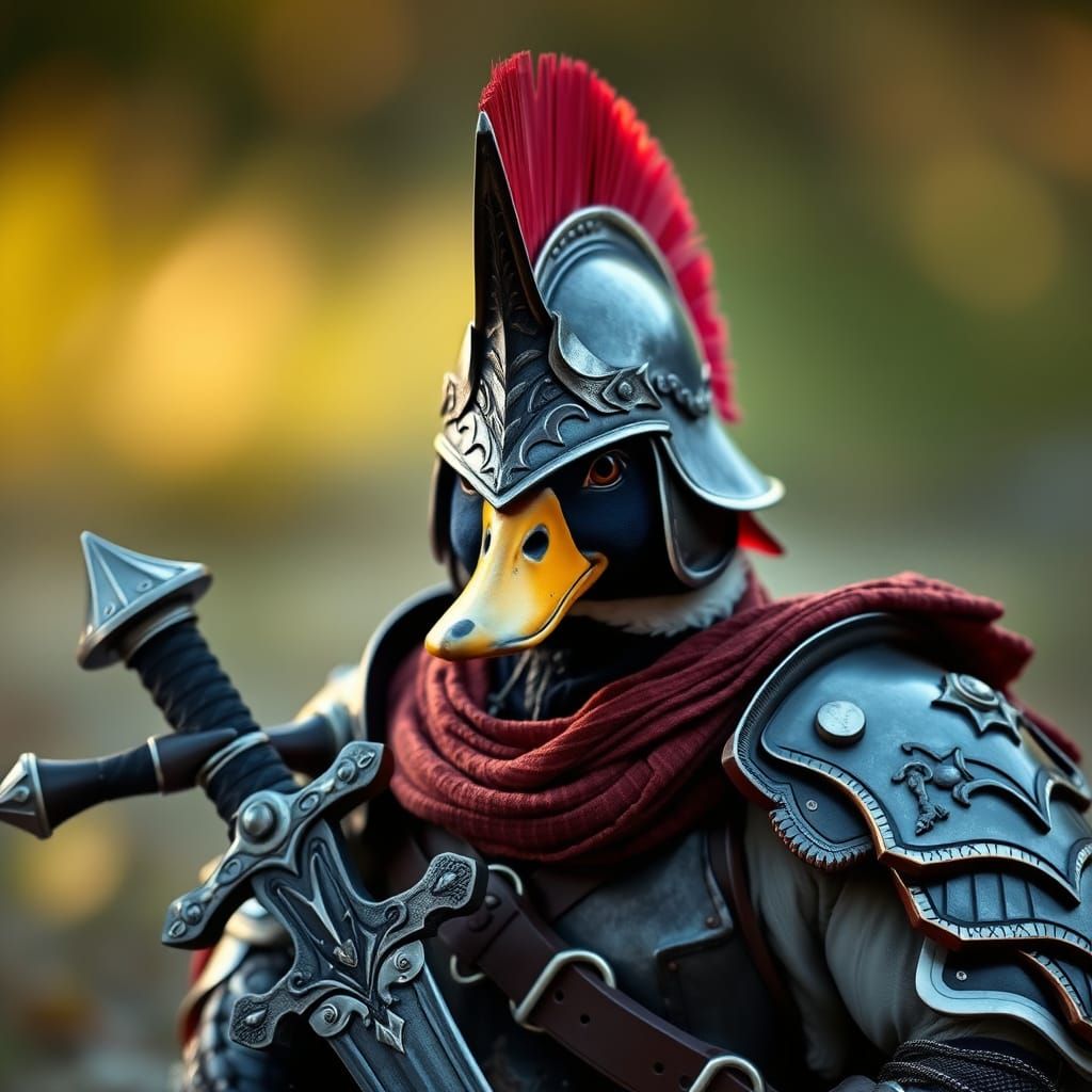 Armored Duck Warrior with Sword in Photo