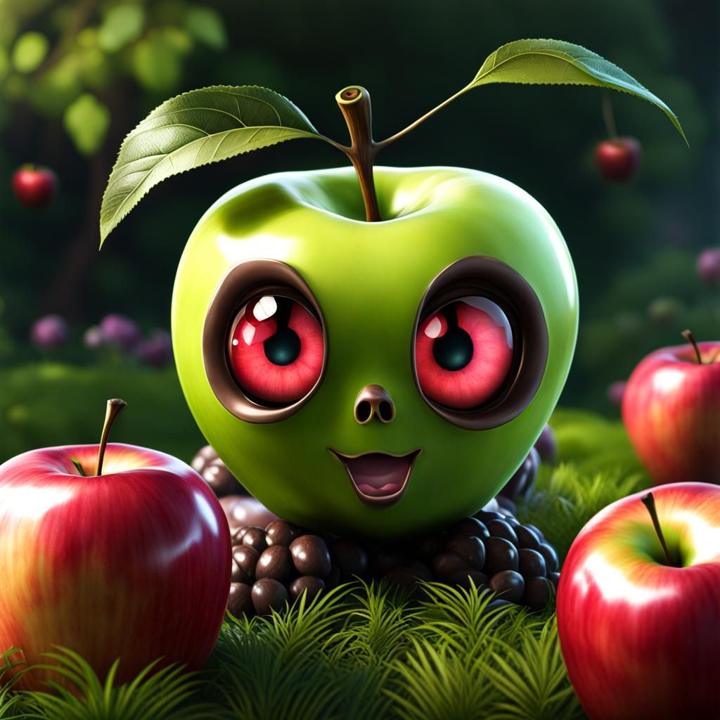 Evil Demonic Apple Zombie in Realistic Style