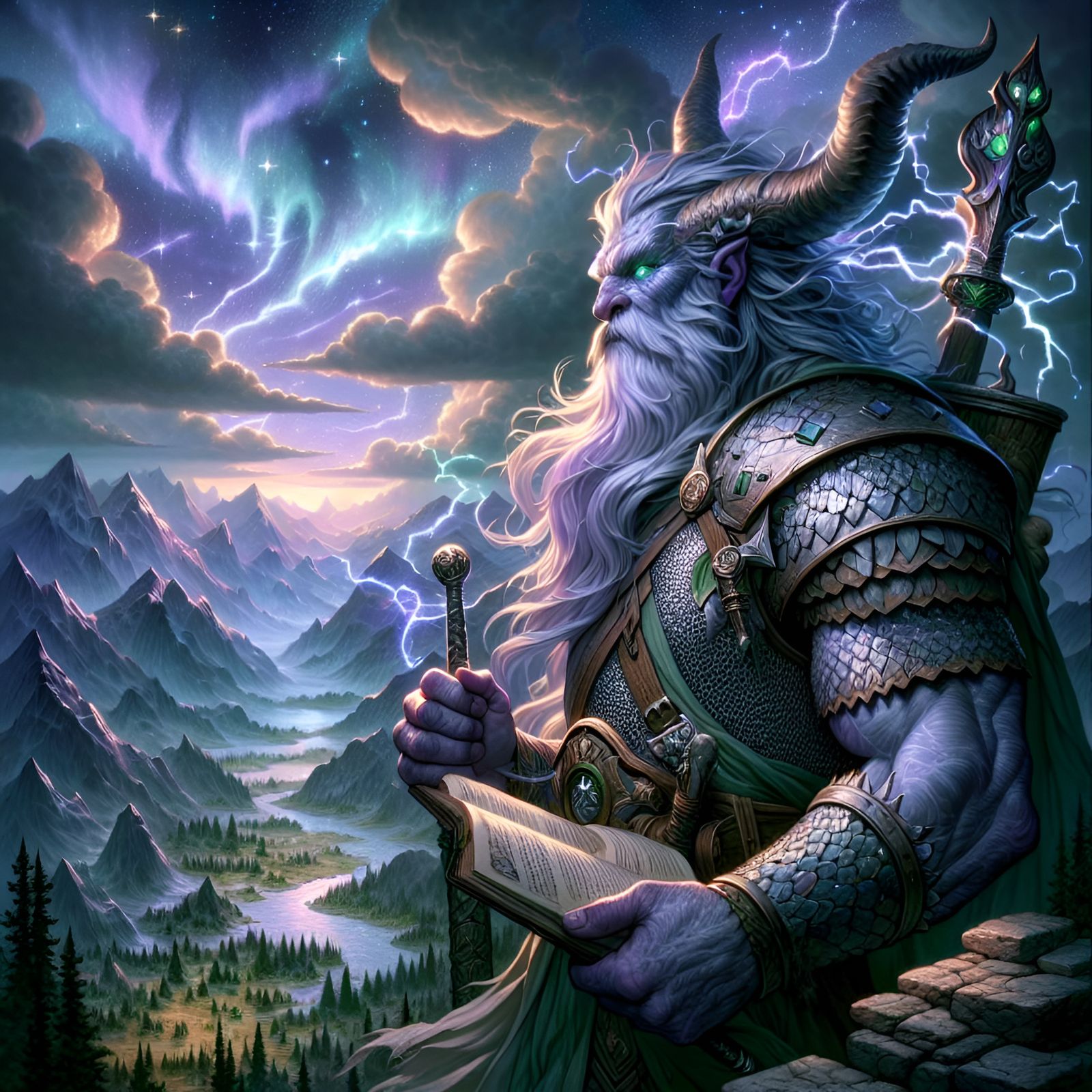 Epic Storm Giant Observes Weather From Mountain Peak