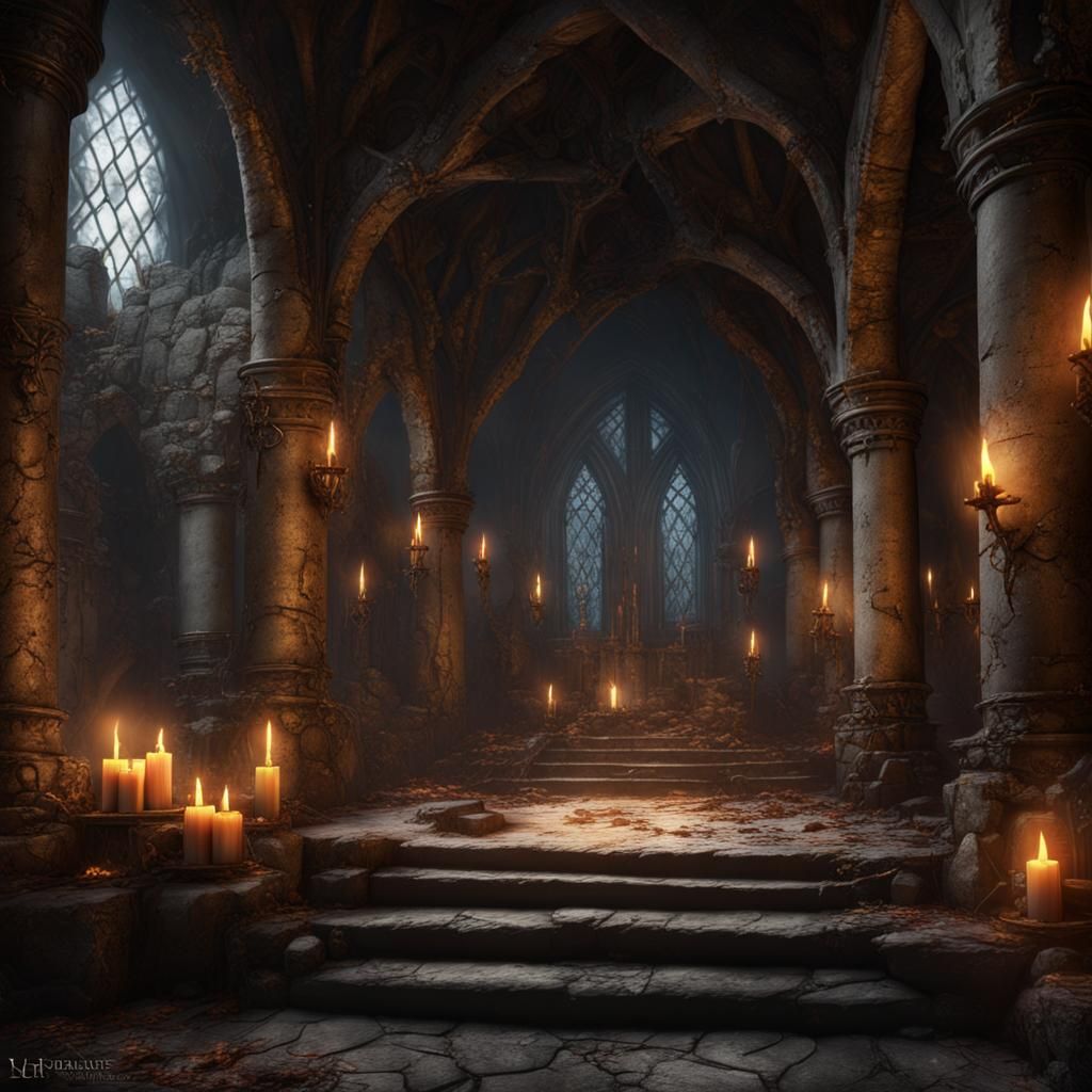 Elven Tomb Interior with Dead Knight in Stone