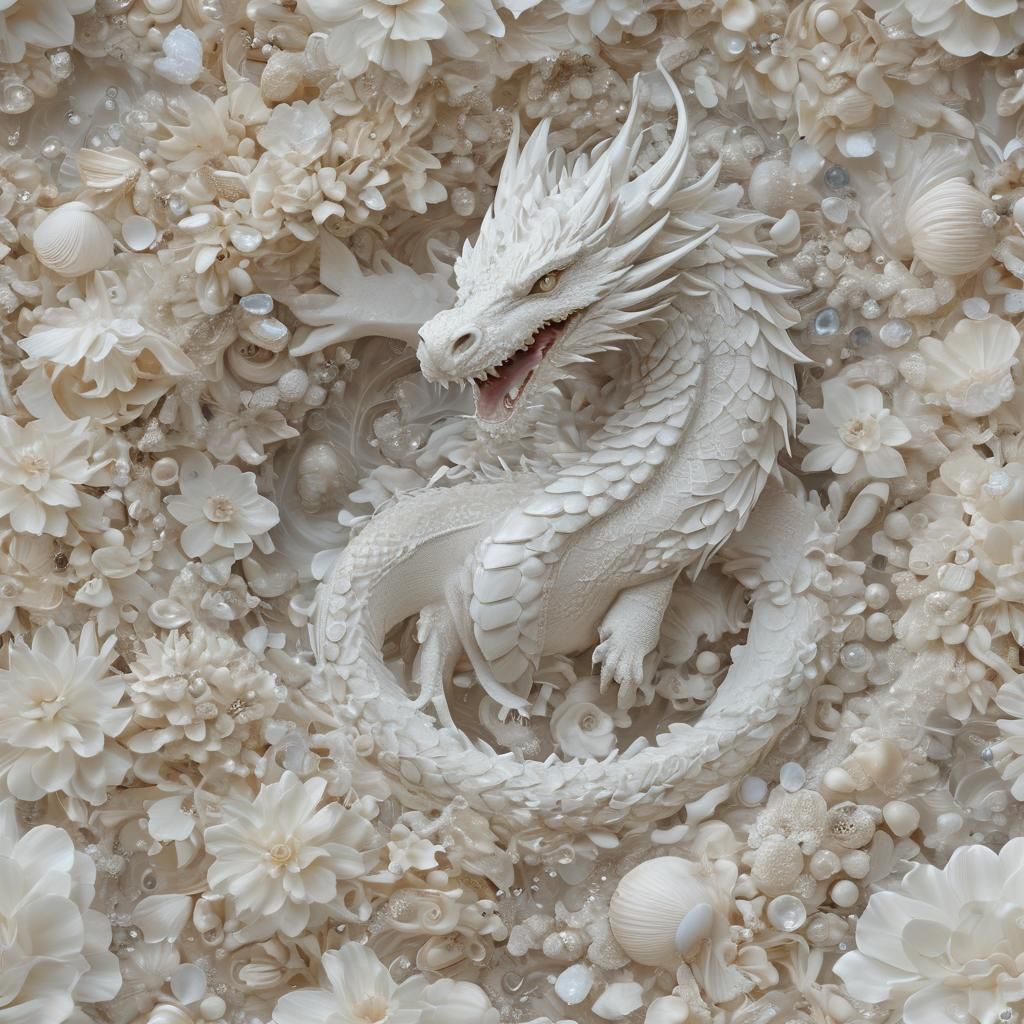 Majestic White Dragon in Bioluminescent Vortex, Digital Art