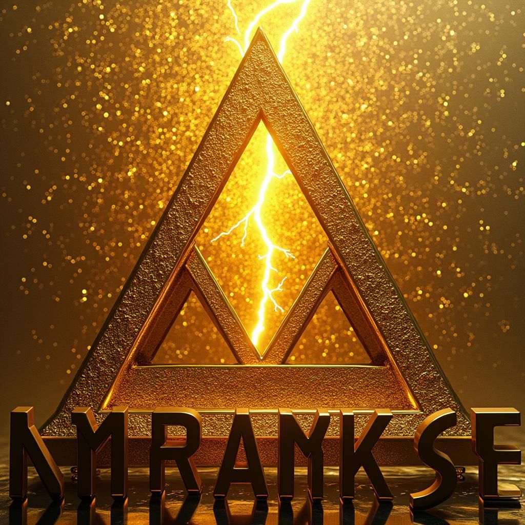 Golden Triangles with Lightning Bolt and Metallic Letters