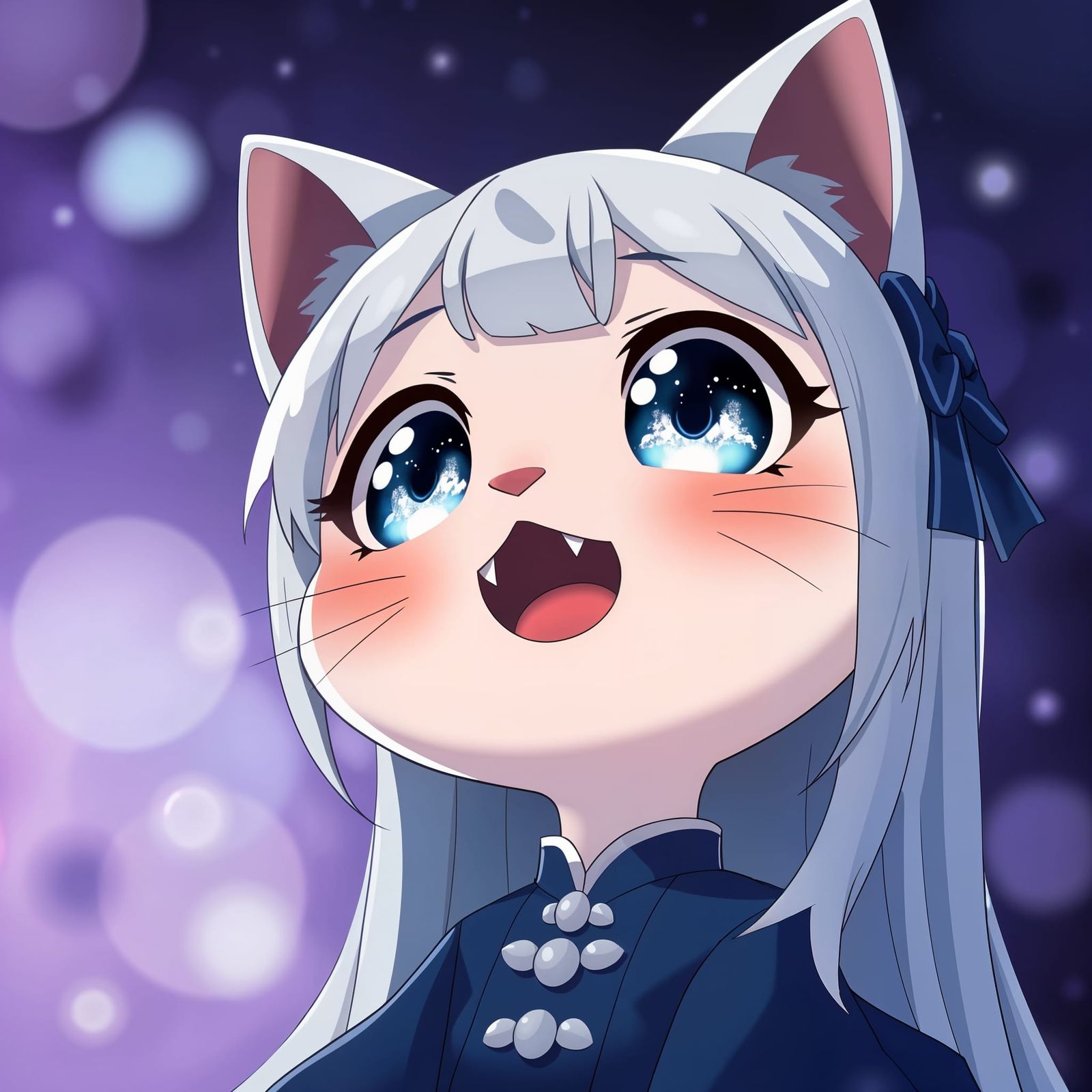 Cute Chibi Catgirl Gazing at Starry Sky