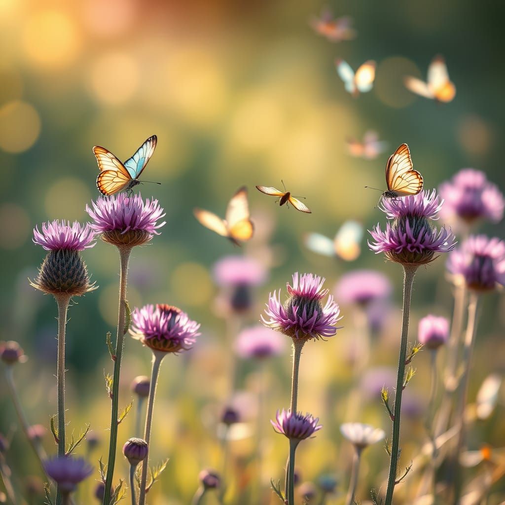 Whimsical Purple Thistle Meadow in Dreamy, Vibrant Colors