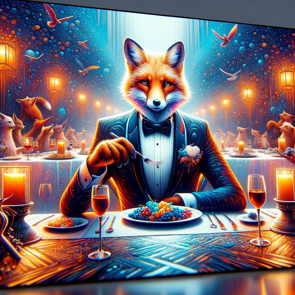 Fashionable Fox at Elegant Dinner Party