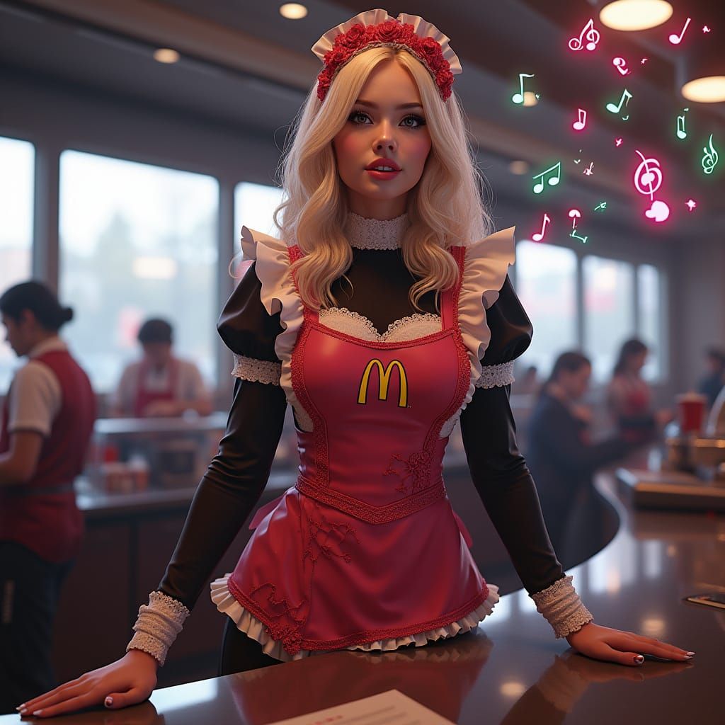 Elegant French Maid Serves at Pentagon McDonald's in Cyberpu...