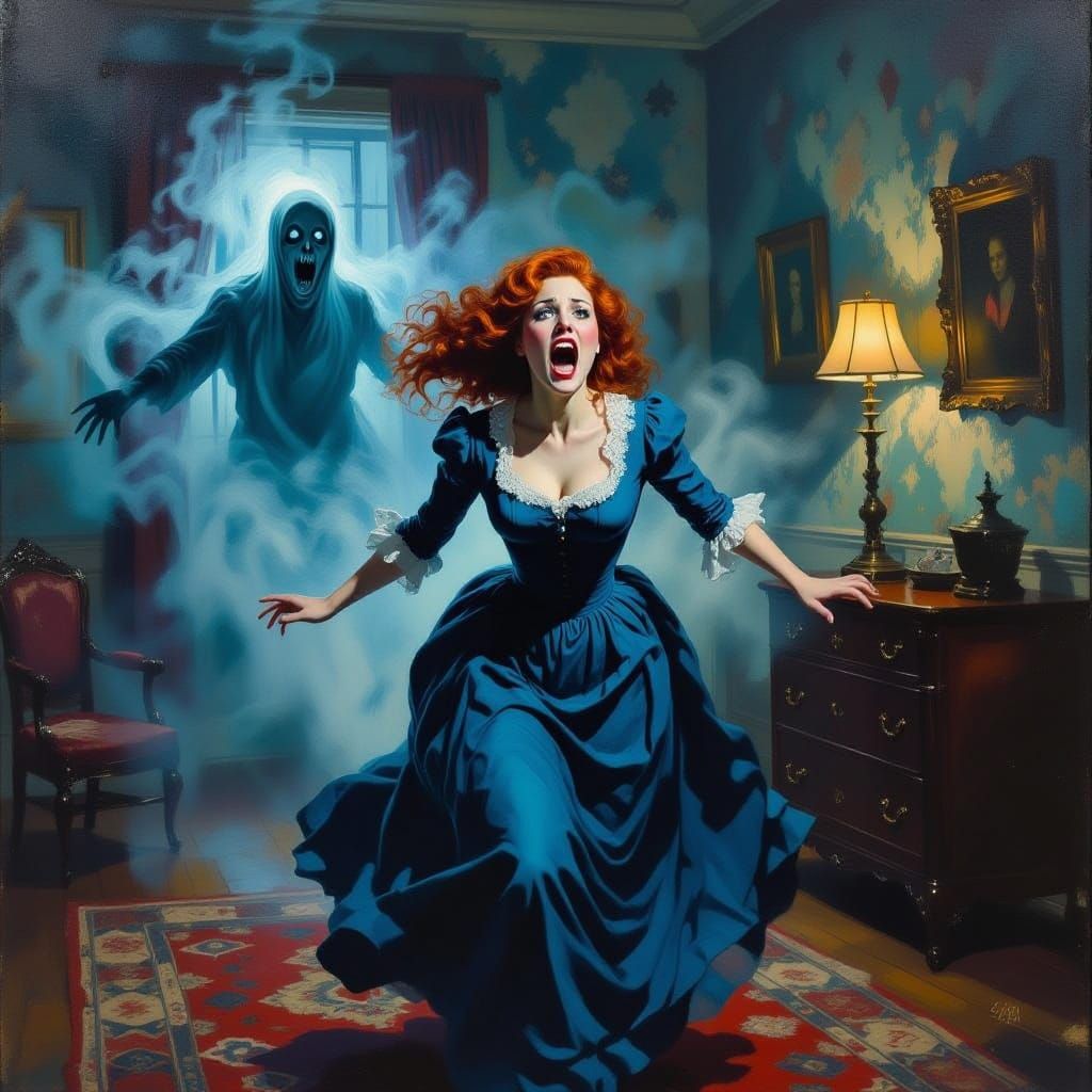 Fleeing Apparition: Retro Horror Impressionistic Painting