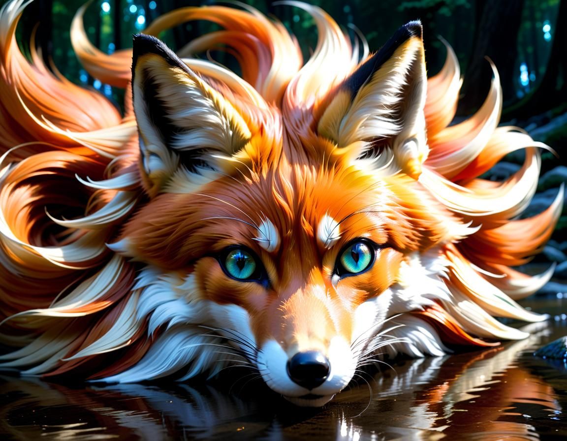 Last captured photo-realistic image of the elusive mythical Nine-tailed Fox