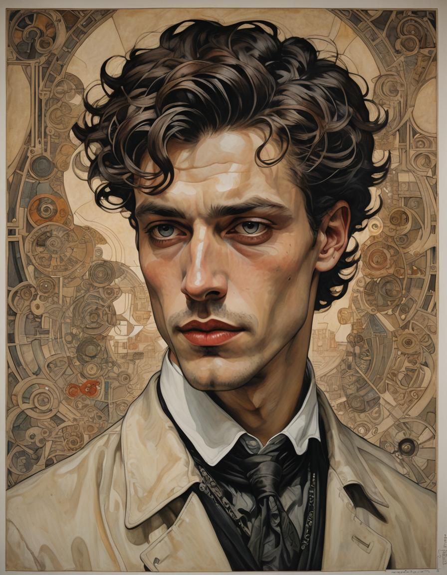 Barcelona Young Man Portrait in Art Nouveau Style