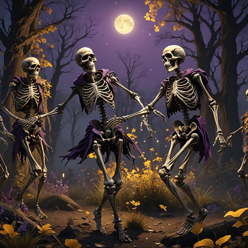 Skeletons Dance in Dark Fantasy Glade
