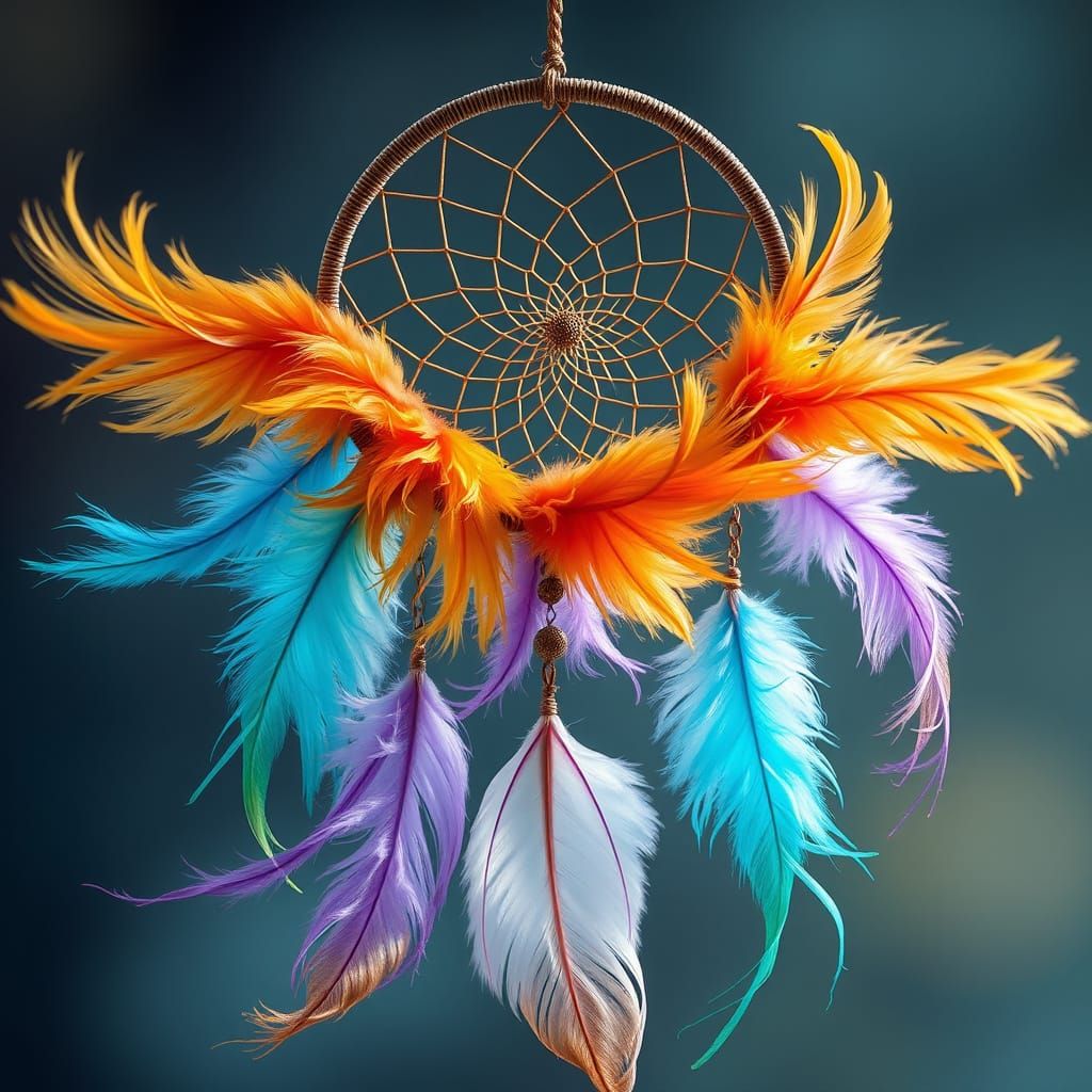 Dreamcatcher with Iridescent Feathers in Whimsical Style