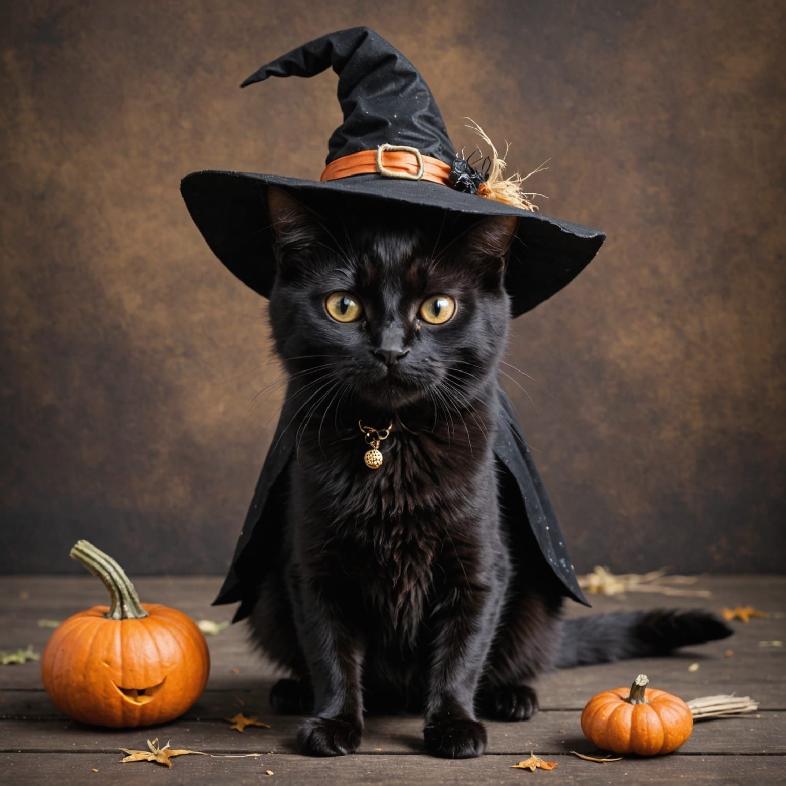 Black Cat Wears Tiny Witch Costume