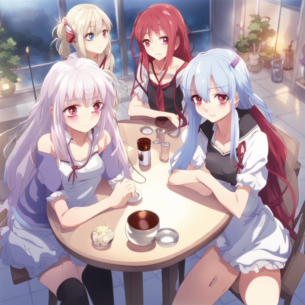Anime-Style Gathering of Colorful Haired Women