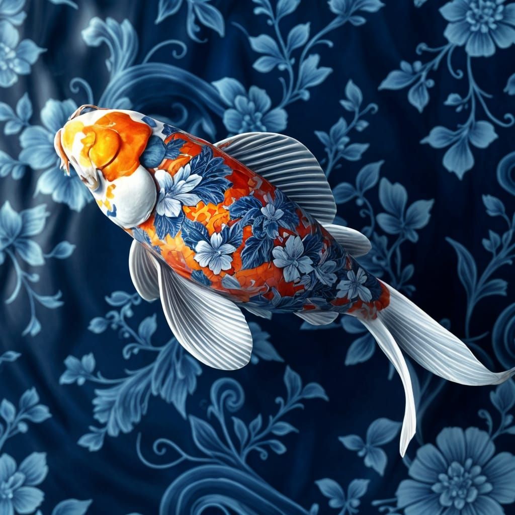 Hyperrealistic Chinoiserie Koi in Photorealistic Detail