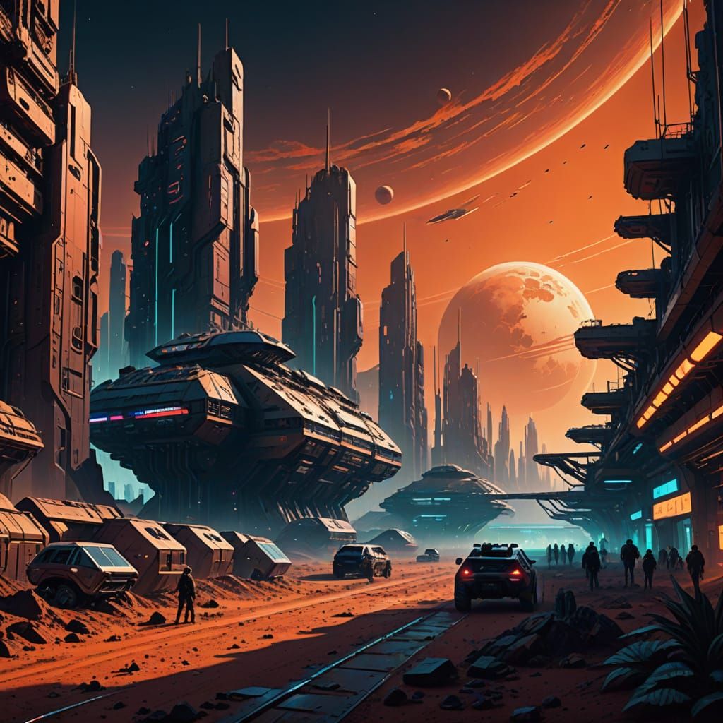 Futuristic Solarpunk Mars Colony in Neon-Lit Splendor