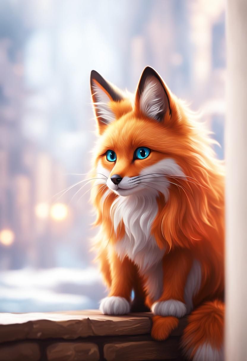 Cute Cat-Fox Hybrid in Detailed Matte Painting