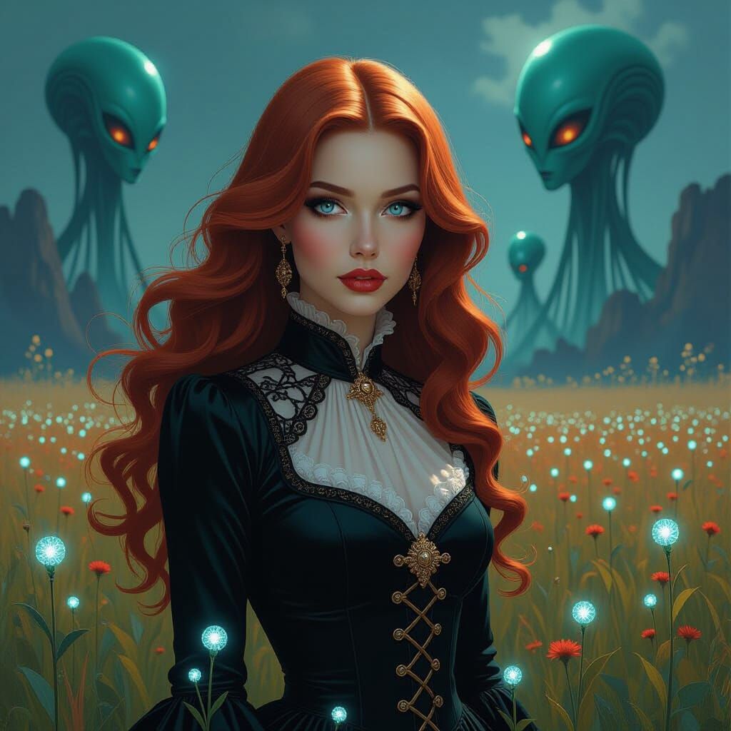 Bioluminescent Woman in Surrealist Oil Painting