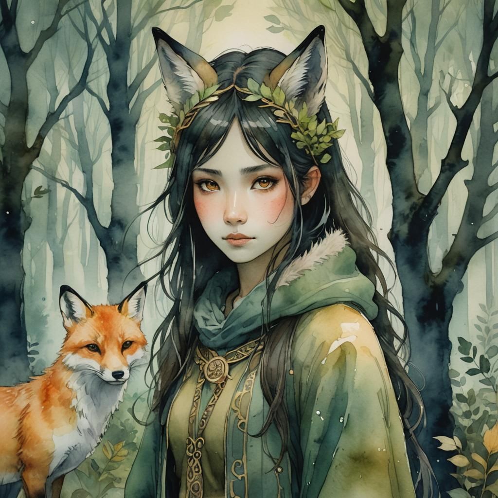 Fox Girl in Misty Forest: Monstress-Inspired Portrait