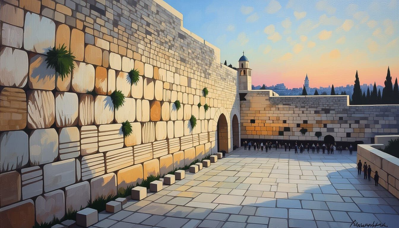 Jerusalem's Western Wall: Neo-Impressionist Stone Texture