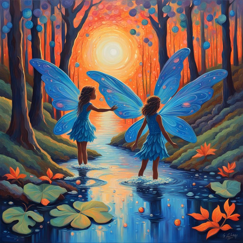 Fairies' Swimming Party in Fauvist Style