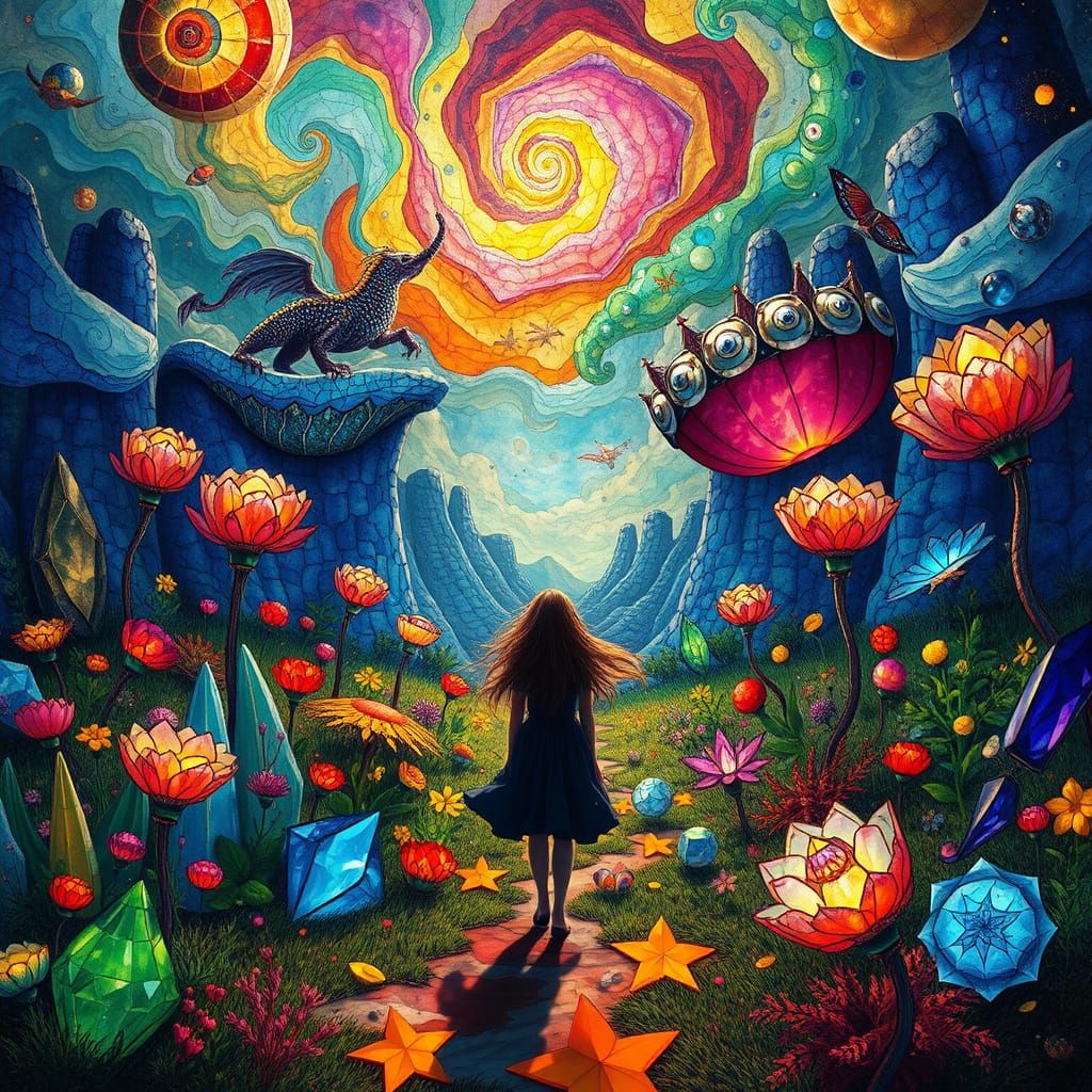 Surreal Gem Garden Inspired by Bosch and Murakami