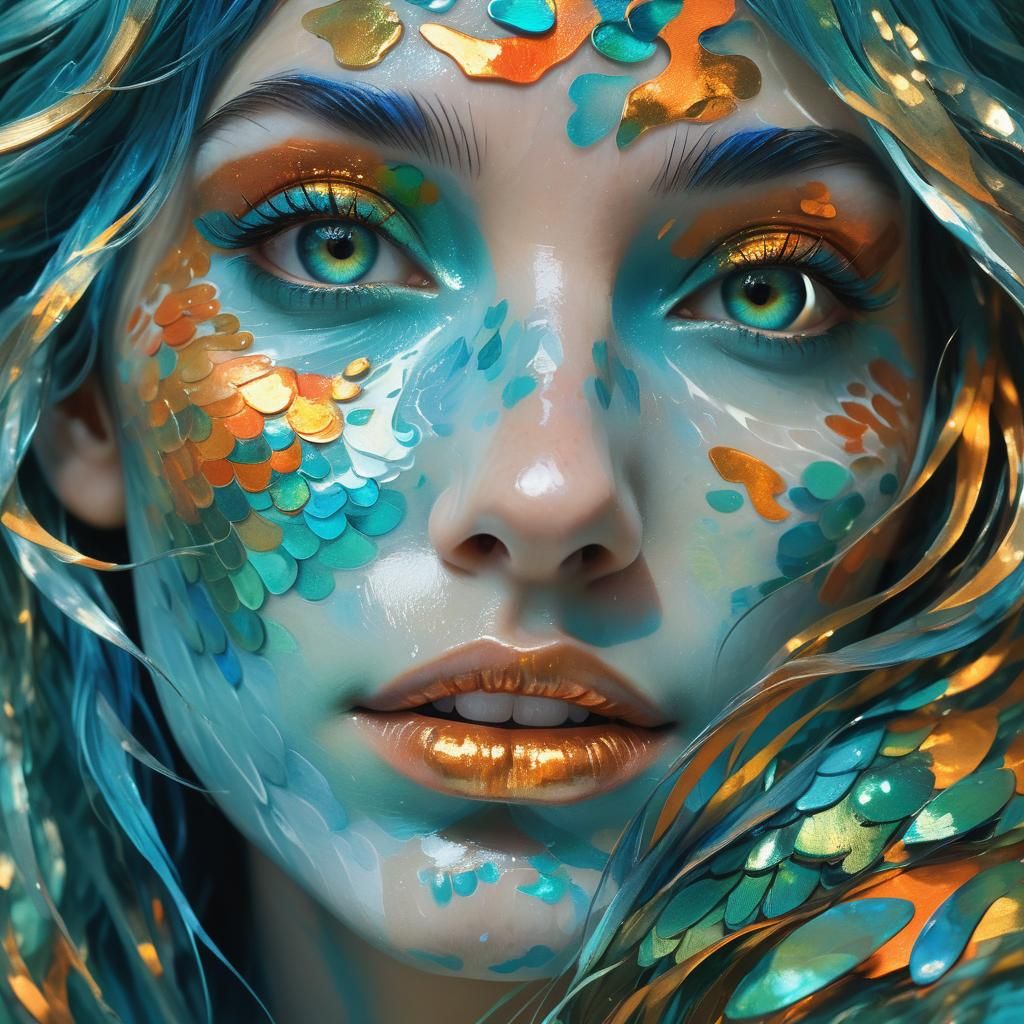 Underwater Girl with Scales in Abstract Expressionism