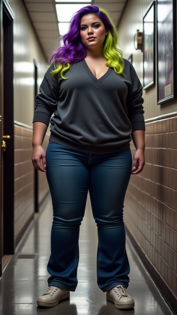 Surreal Portrait of a Young Woman in Moody School Hallway