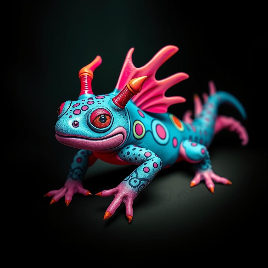 Vibrant Axolotl in Mexican Folk Art Style