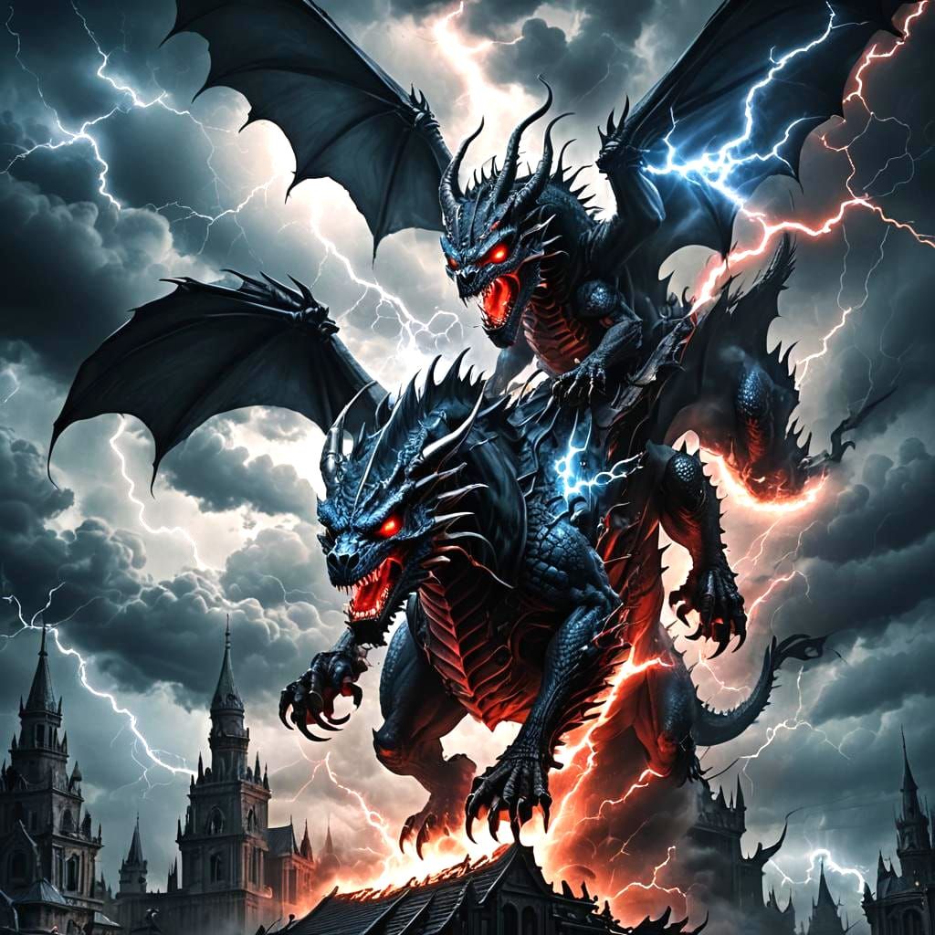 Skull Rider on Black Dragon with Lightning