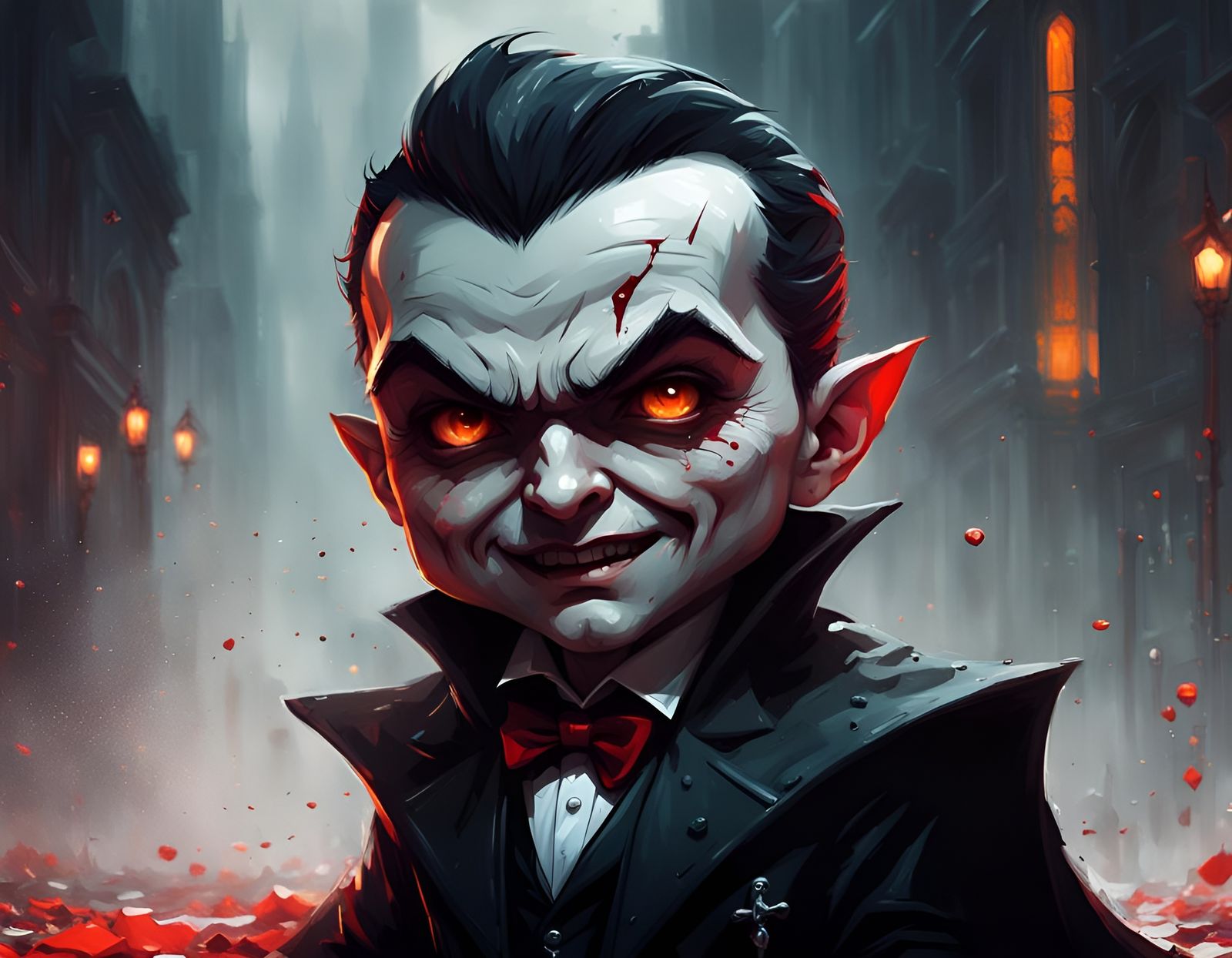 Adorable Chibi Dracula Portrait in Graffiti Art Style