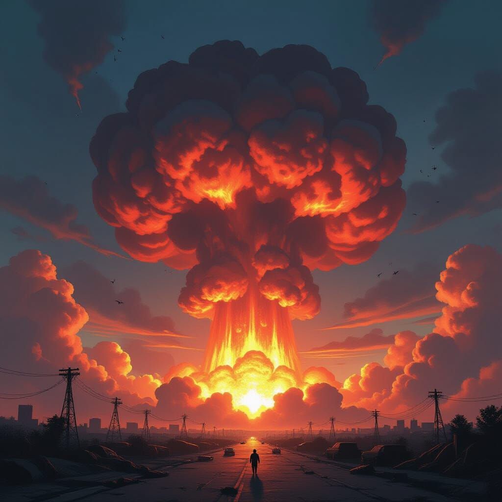 Dystopian Mushroom Cloud Explosion in Sci-Fi Style
